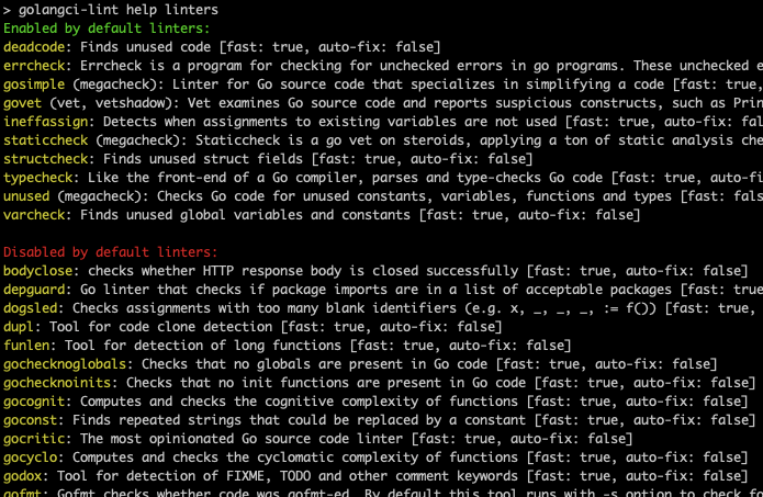Golangci-lint default linters