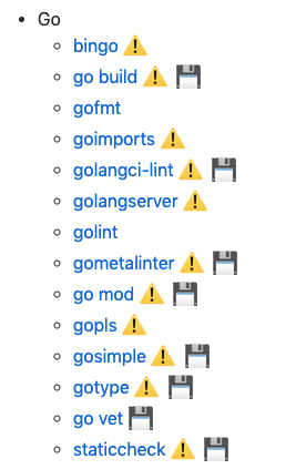 Go linters supported by ALE