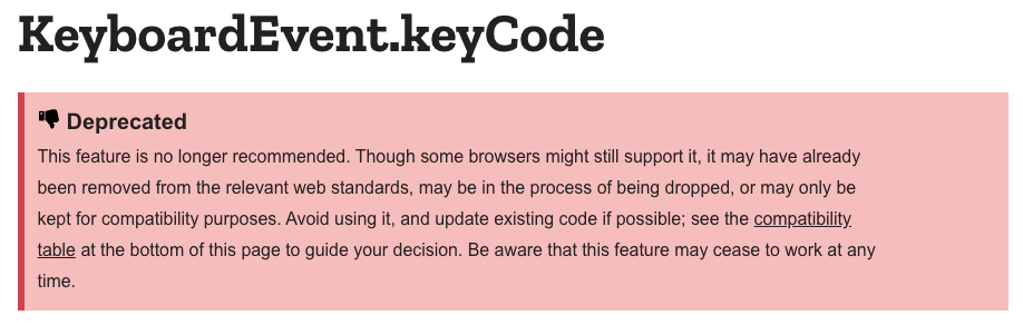 deprecation warning from MDN