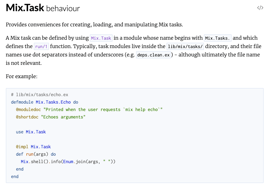 Mix.Task documentation screenshot