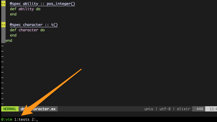 example tmux session with named windows