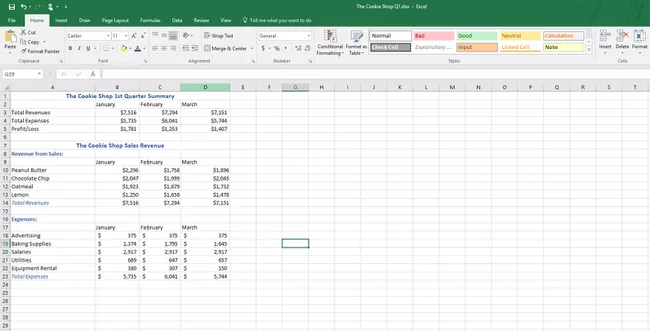 screenshot of Excel
