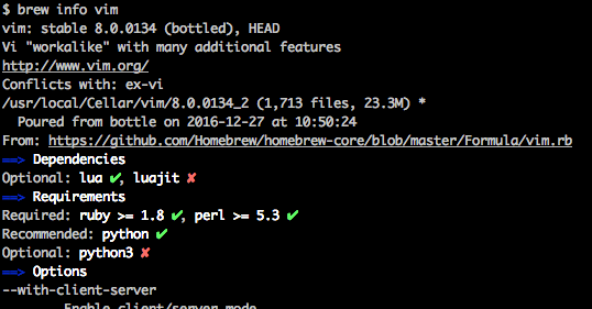 brew info vim